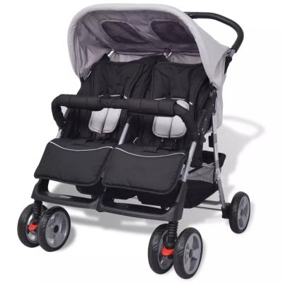 Cochecito Para Gemelos De Acero Gris Y Negro