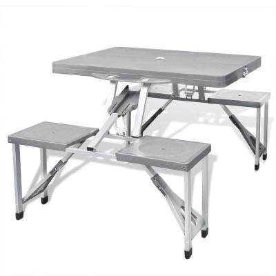 Set Plegable Camping 1 Mesa 4 Taburetes Aluminio Gris Claro