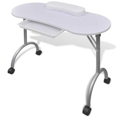 Mesa De Manicura Plegable Con Ruedas, Blanco
