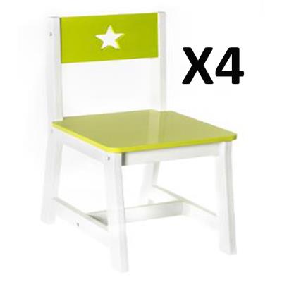 Lot de 4 Chaises pour enfant en bois vert et blanche, L 28 x P 37 x H 56 cm -PEGANE- pour 90