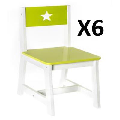 Lot de 6 Chaises pour enfant en bois vert et blanche, L 28 x P 37 x H 56 cm -PEGANE- pour 126