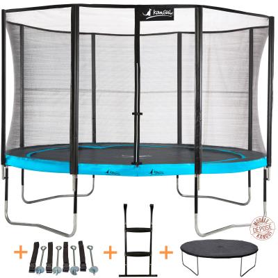 Kangui - Trampoline De Jardin 365 Cm + Filet De Sécurité + Échelle + Bâche De Protection + Kit D´ancrage Punchi Atoll 360 pour 385