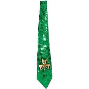 Cravate verte paillettée et trèfle dorée Saint Patrick adulte 91,4