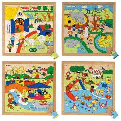 Educo - Puzzles en bois de 64 pices - Lot de 4 ( A la ferme, au zoo, au parc dattractions,  la piscine) pour 143