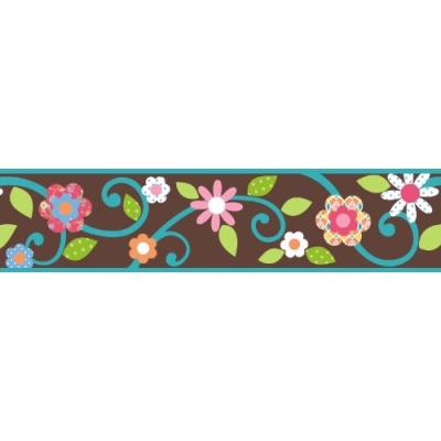 roommates scroll floral peel & stick border - brown/teal pour 24