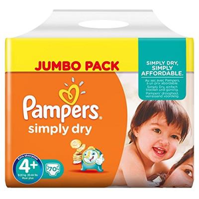 PAMPERS Simply Dry Taille 4+ (Maxi+) 9 a 20 kg cou pour 32