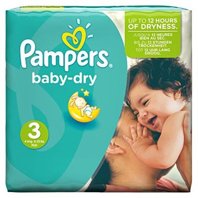 PAMPERS - BABY DRY - COUCHES TAILLE 3 MIDI (4-9 KG) - PACK CONOMIQUE 1 MOIS DE CONSOMMATION X198 COUCHES pour 47