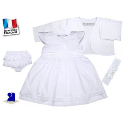 Tenue baptme fille, robe, bolero, bloomer, bandeau blanc Taille - 60 cm 3 mois, Couleur - Blanc pour 124