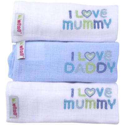 minene i love mummy/i love daddy embroidered muslin squares (white/blue/white,set of 3) pour 33