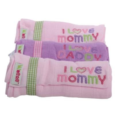 minene i love mummy/i love daddy embroidered muslin squares (pink/mauve/pink,set of 3) pour 24