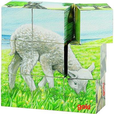 Goki - 2041666 - puzzle en bois - cubes - animaux de la ferme - 9 pices pour 9
