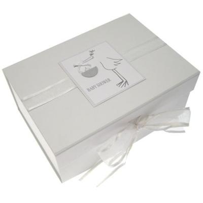 white cotton cards - bs7 - baby shower - bote secrte a5 - cigogne argente pour 25