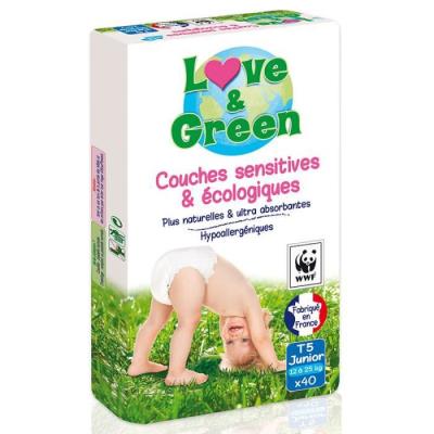 LOVE & GREEN - Couches Ecologiques Hypoallergniques 0% T5 x40 pour 29