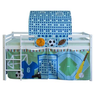 Lit enfant superpos en bois de pin avec tunnel en plastique coloris bleu motif foot-ball, 90 x 200 cm -PEGANE- pour 348