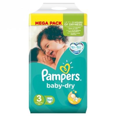 PAMPERS Baby-Dry Taille 3 (Midi) 4-9 kg Couches M pour 60