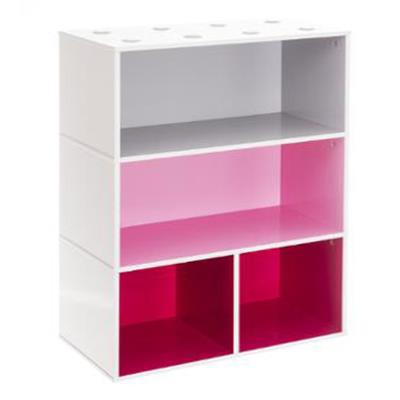Meuble cube tageres pour enfant gris, rose et rouge, L 54 x P 27 x H 81cm -PEGANE- pour 81