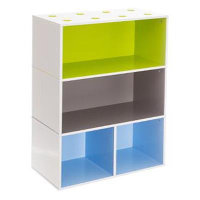 Meuble cube tageres pour enfant bleu vert marron, L 54 x P 27 x H 81 cm -PEGANE- pour 81