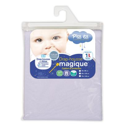 Drap housse magique 2 en 1 parme 60x120cm pour 40