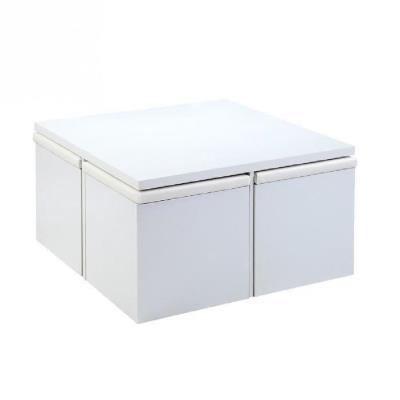 Lila table basse carre 80x80cm blanc mat + 4 poufs en simili blanc pour 163