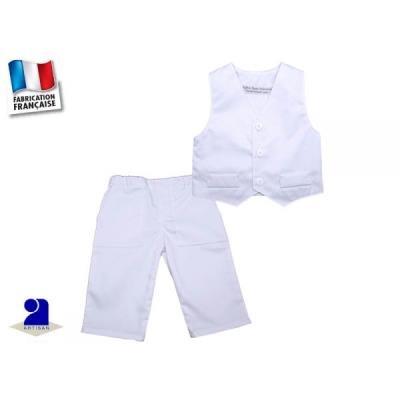 Vtement bb: Costume baptme enfant coton, 0 au 2 ans Taille - 71 cm 9 mois , Couleur - Blanc pour 63
