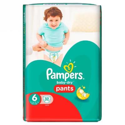 PAMPERS Baby-Dry Pants Couches Taille 6 (Extra Large) 16 kg et + x 32 pour 25