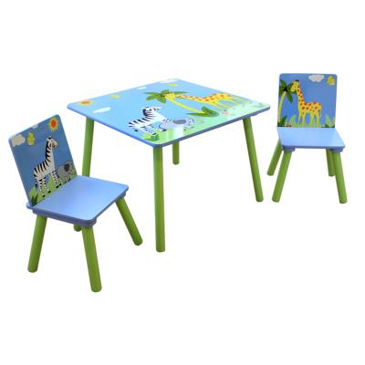 Ensemble table et 2 chaises pour enfant en bois coloris bleu et vert motif animaux -PEGANE- pour 77