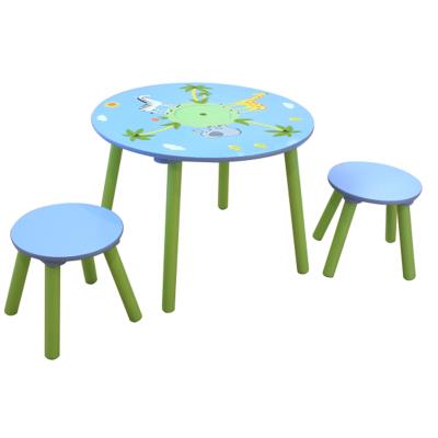 Ensemble table et 2 tabourets pour enfant en bois coloris bleu et vert -PEGANE- pour 66