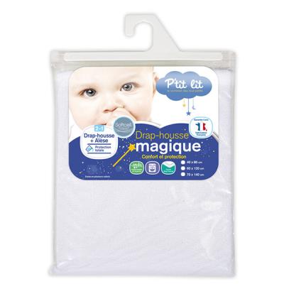 Drap housse magique 2 en 1 blanc 60x120 cm pour 40