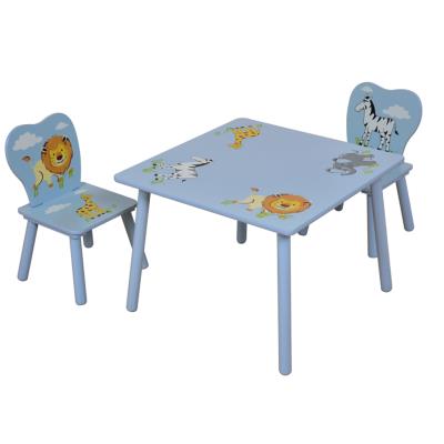 Ensemble table et 2 chaises pour enfant en bois coloris bleu motif animaux -PEGANE- pour 75