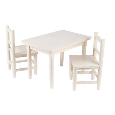 Salon enfant 1 table 2 chaises en pin blanchi pour 98