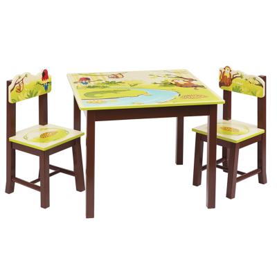 Ensemble table et 2 chaises pour enfant en bois brun motif animaux Safari -PEGANE- pour 262