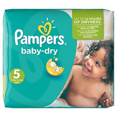 PAMPERS - BABY DRY - COUCHES TAILLE 5 JUNIOR (11-25 KG) - PACK CONOMIQUE 1 MOIS DE CONSOMMATION X144 COUCHES pour 59