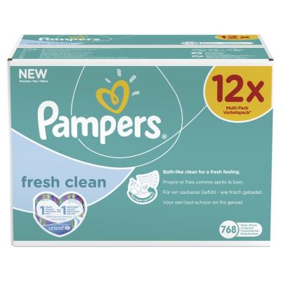 Pampers 12 Paquets de 64 Lingettes Fresh Clean (768 Lingettes) pour 24