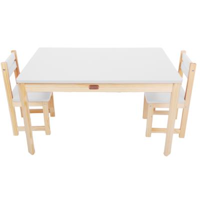 Ensemble table rectangulaire et 2 chaises pour enfant en bois coloris blanc -PEGANE- pour 180