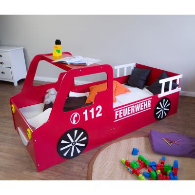 Lit enfant voiture enfant rouge, en bois MDF - Dim : H 90 x L 205 x P 93 cm -PEGANE- pour 462