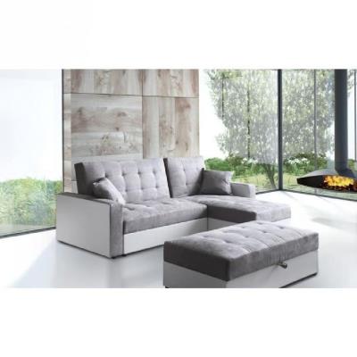 Hampton canap dangle rversible convertible simili et tissu 6 places - 224x170x86 cm - blanc et gris pour 565