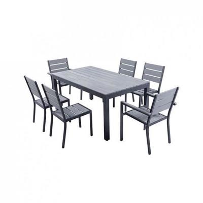 Ensemble table de jardin 160 cm + 2 fauteuils + 4 chaises aluminium gris pour 557