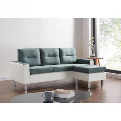 Elena canap dangle rversible et modulable en simili et tissu 3 places + pouf - 193x130x85 cm - gris et blanc pour 331