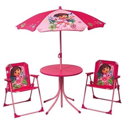 Fun House Dora Set De Jardin 1 Table Ronde + 2 Chaises + 1 Parasol Taille 37 X 25 X 27, 46 X Diamètre 46, 1,25 X Diamètre 100 pour 74