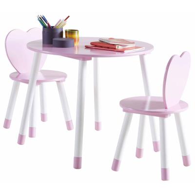 Set de table + 2 chaises enfant Princess en bois blanc et rose, L60 x P60 x H50 cm -PEGANE- pour 90