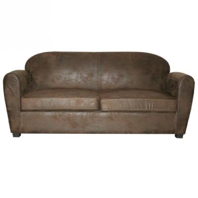 Corona canap club convertible 3 places - 185x90x78 cm - tissu 100% polyester marron aspect vieilli pour 587