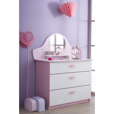 Commode 3 tiroirs, 1 miroir Coloris rose orchide/blanc perle, 84.7 x 97.2 x 50.1 cm -PEGANE- pour 244
