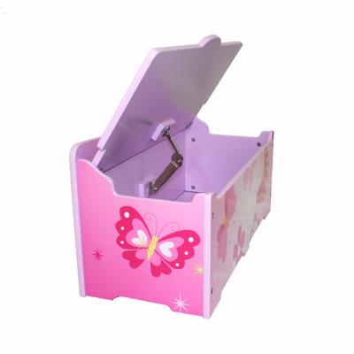 Coffre  jouets en bois avec motif papillon rose -PEGANE- pour 76