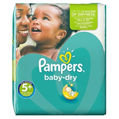 PAMPERS - BABY DRY - COUCHES TAILLE 5+ (13-27 KG) - PACK CONOMIQUE 1 MOIS DE CONSOMMATION X132 COUCHES pour 42