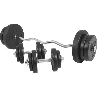 Set D´haltères Avec Disques Revêtement Plastique + Barre Curl 70 Kg pour 120