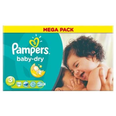 PAMPERS Baby Dry T3 4-9 kg Mega x104 couches pour 60