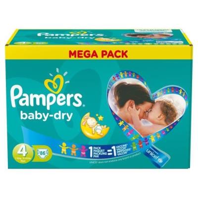 PAMPERS Baby Dry T4 7-18 kg Mega x86 couches pour 50