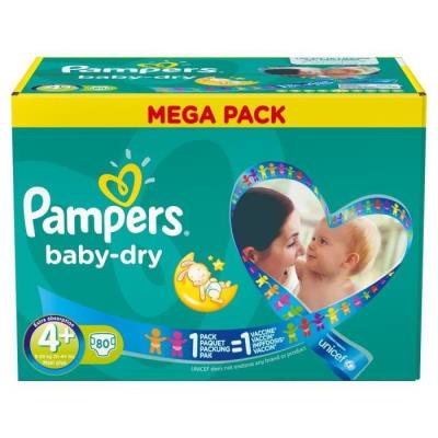 PAMPERS Baby Dry T4+ 9-20 kg Mega x80 couches pour 50