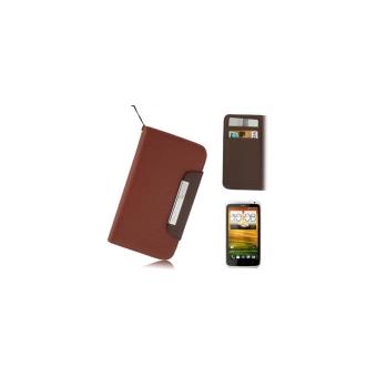 HTC One X : Coque Housse en Cuir ( PU) Marron Porte Feuille