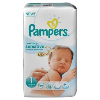 PAMPERS New Baby Sensitive T1 Newborn 2-5kg x39 pour 26